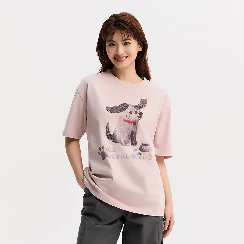 Semir T-Shirt Women Medium-Length Cotton Loose Fun 2024 Summer Short Sleeve New Printing Tops Cute Tide Cool T shirt