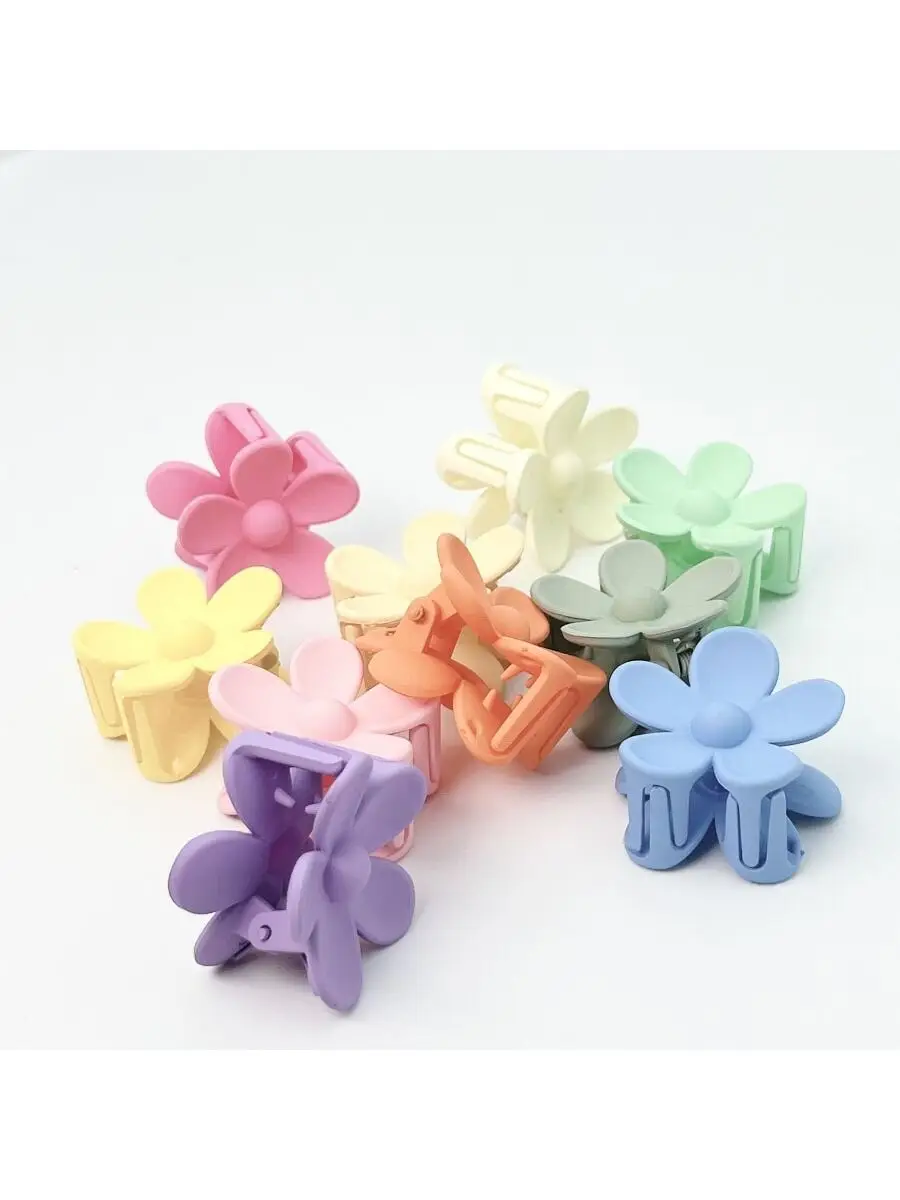 10 ピース/セットマルチカラープラスチックマットフラワークリップ前髪壊れ髪高ポニーテールに適した甘い女性のギフトフラワークリップ