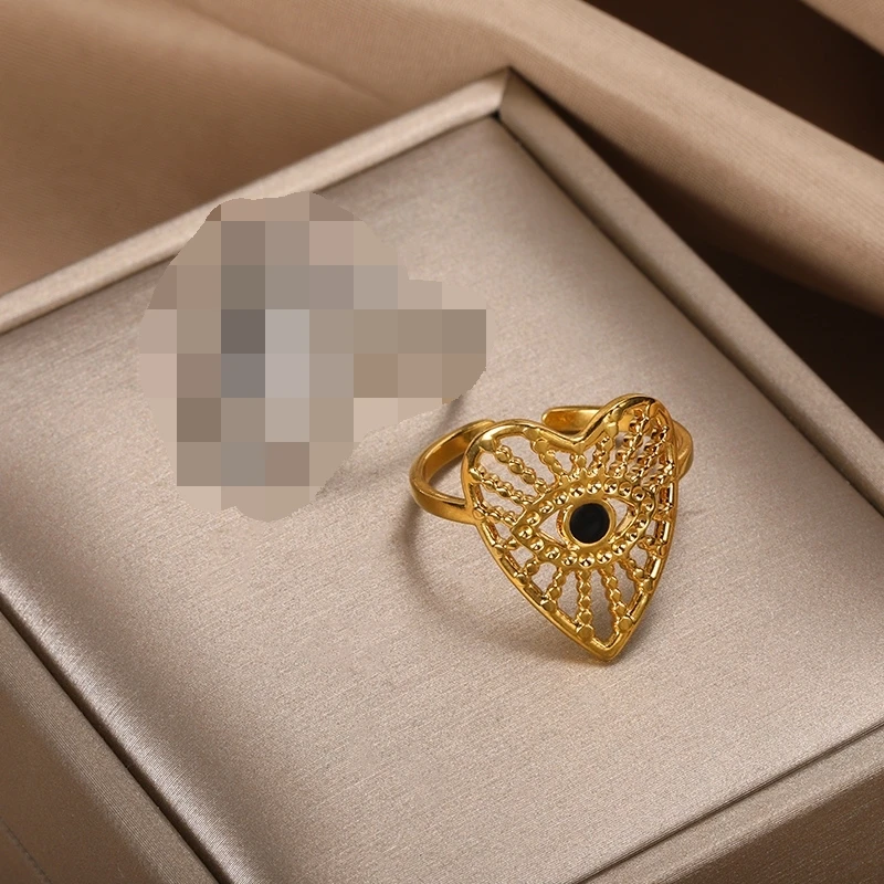 Turkish Evil Eye Adjustable Ring, Gold Color Design