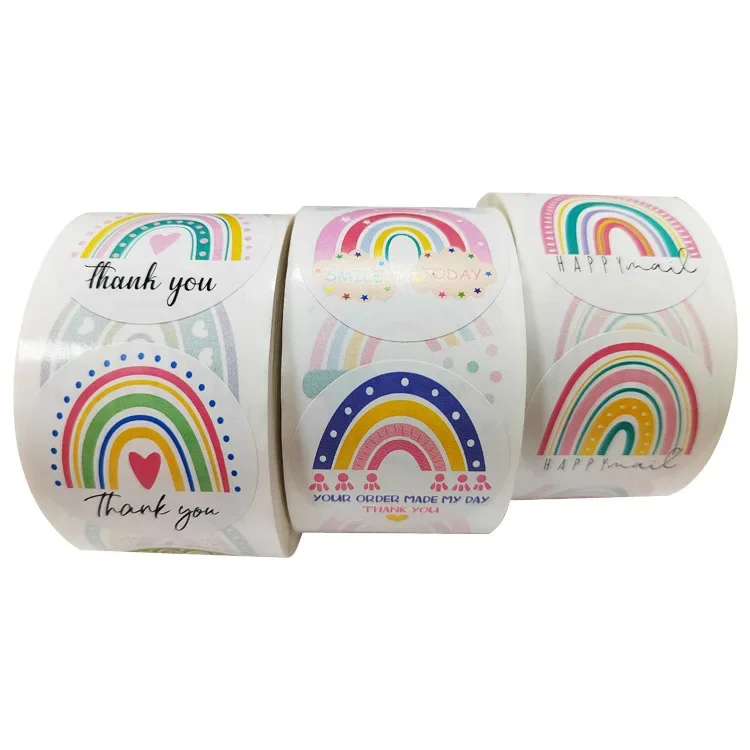 500PCS Rainbow Thank You Sticker Roll Round Envelope Baking Gift Decoration 38mm Sealing  Vintage Scrapbooking S