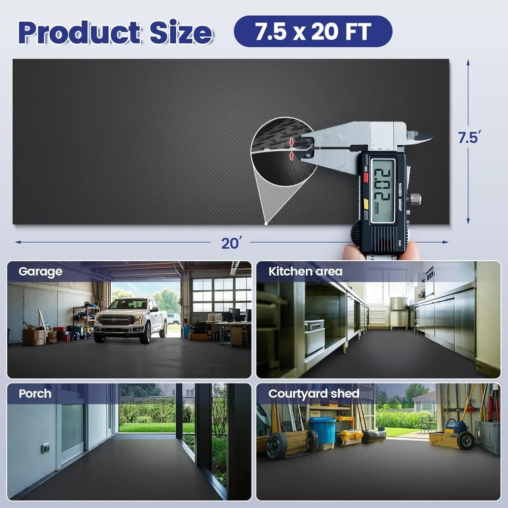 سجادة أرضية جراج شديدة التحمل مقاس 7.5 × 20 قدم، تصميم لوحة ماسية، لفة PVC مقاومة للماء ومضادة للانزلاق للسيارات وورش العمل #2