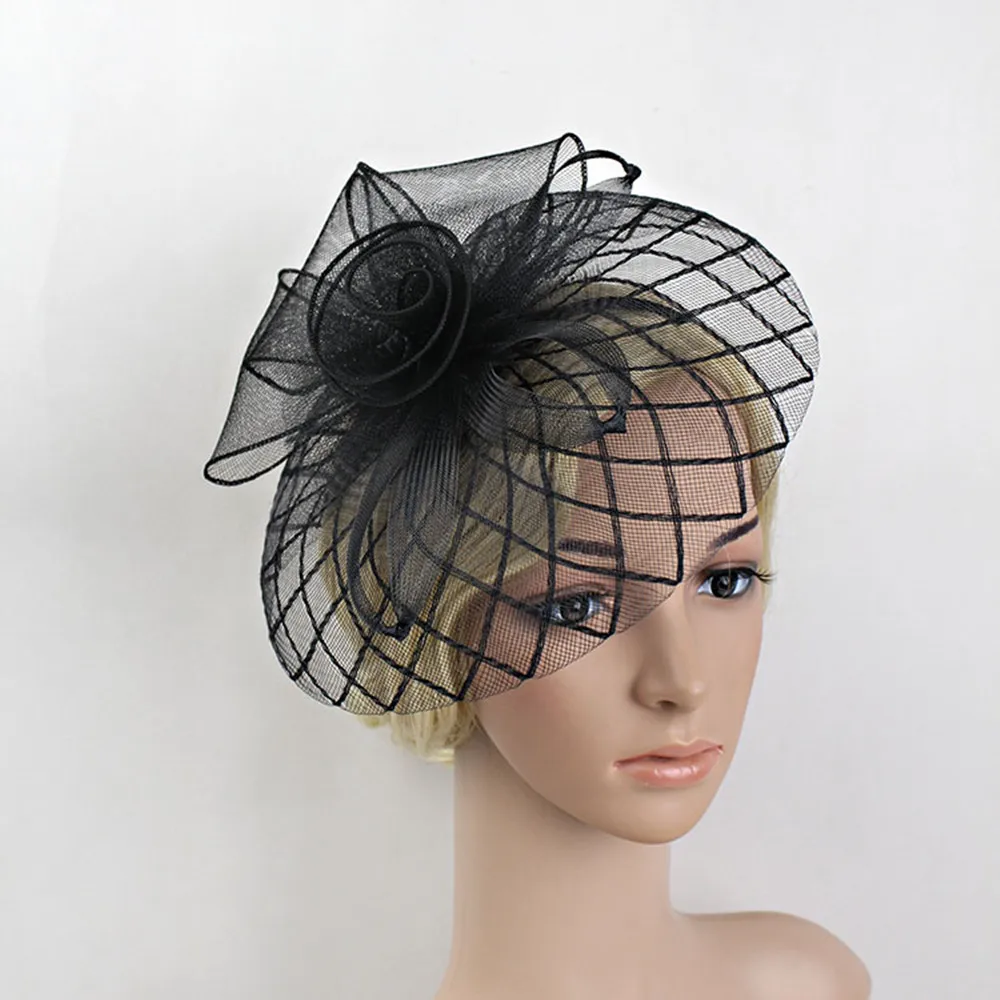 Women Bridal Fascinator Hat with Grenadine Organza Flower Headband Ladies Kentucky Derby Cocktail Tea Party Headwear