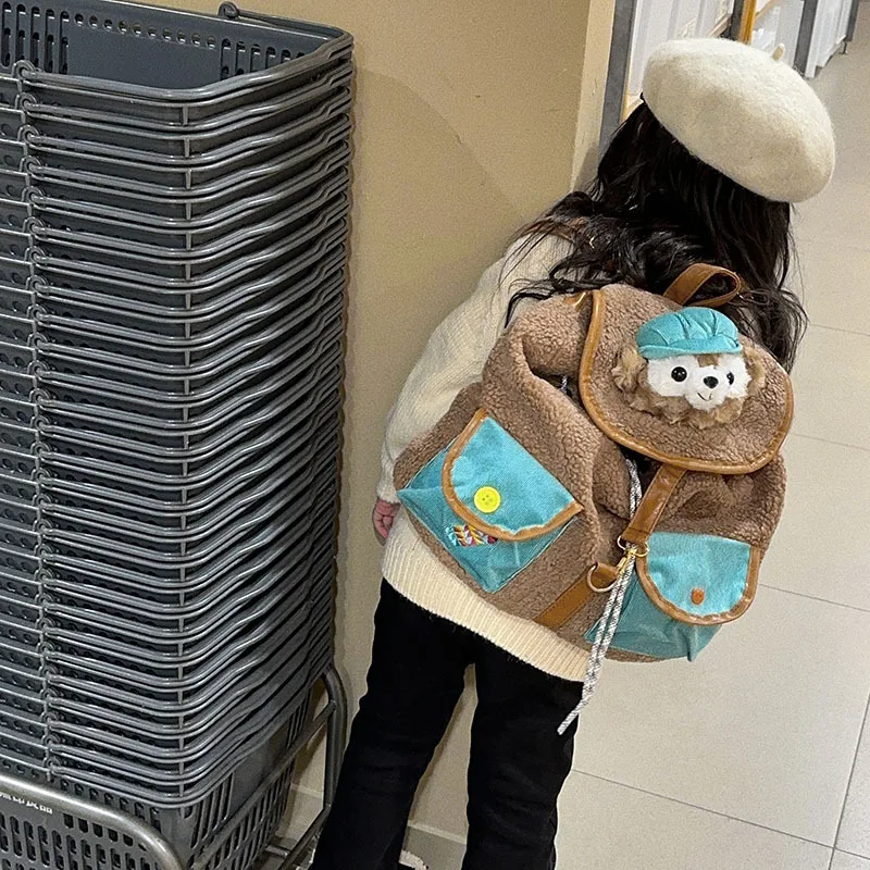 Disney Duffy bear winter plush new fashion children's bag cute cartoon large capacity soft breathable backpack brown