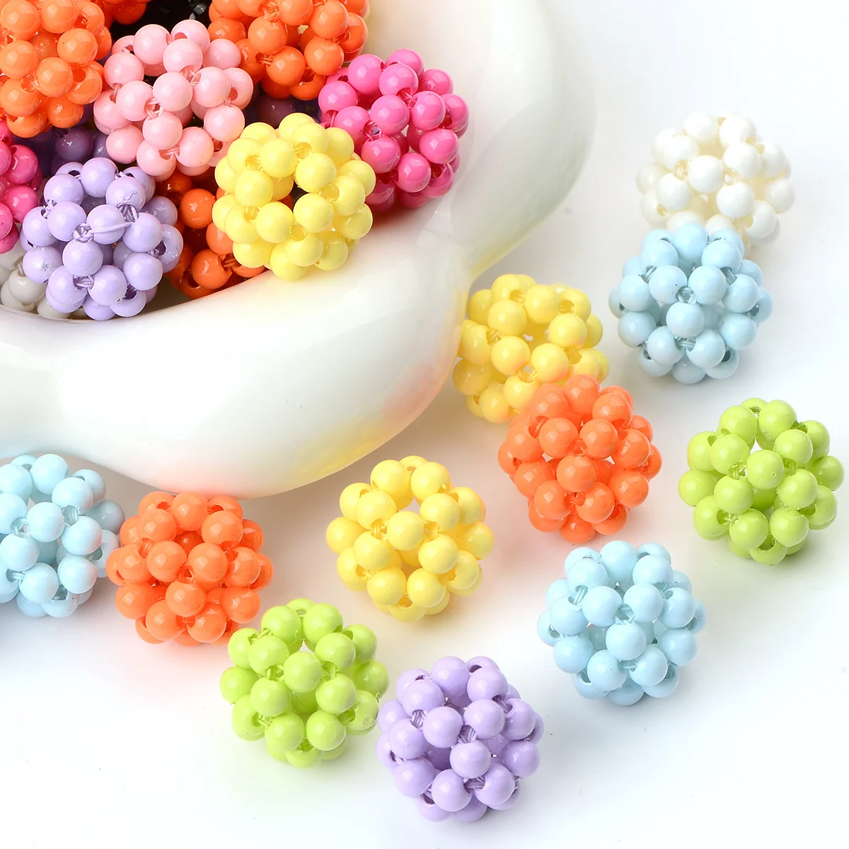 6/18pcs Random Color Cluster Flower Ball Acrylic Beads 15mm Loose Spacer Beads For Bracelet Jewelry DIY Craft Making