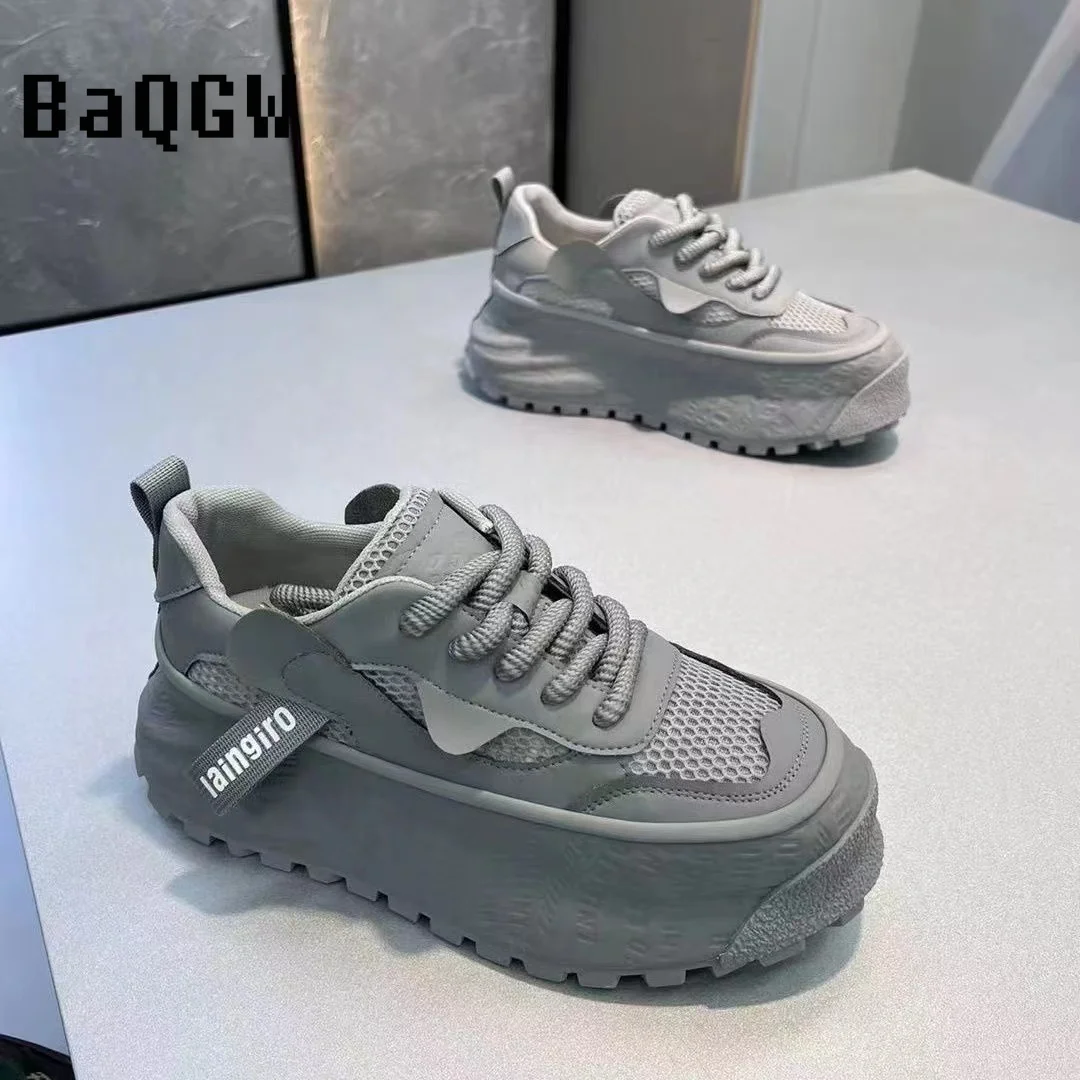 Color Block New Letter Design Chunky Sneaker for Men Board Shoes Fashion Casual Upper Height Increased Flat Platform Shoes