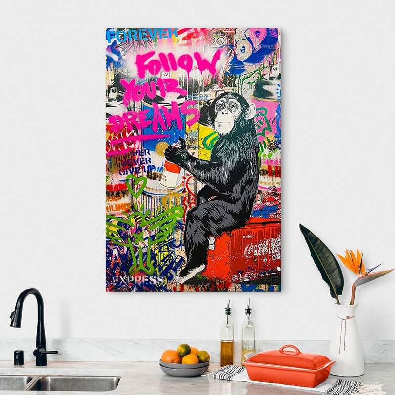 Follow Your Dream Graffiti Poster Canvas Painting Street Art Posters Prints Wall Art Canvas Pictures for Living Room Home Decor