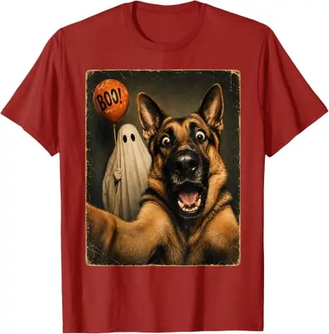 Deutscher Schäferhund Halloween Geister-Selfie Boo Hund Meme Grafik T-Shirt Y2k Gruselige Jahreszeit Hundeselfie Grafik Kleidung für Frauen Männer – Detail 10
