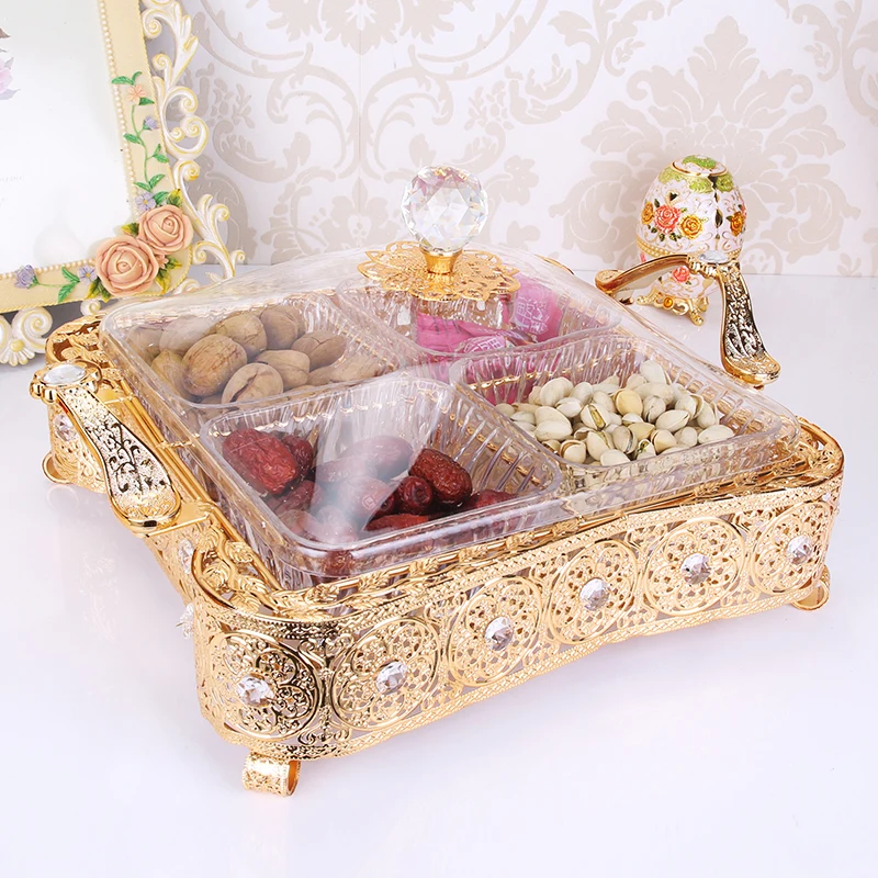 

European style dried fruit box, divided into compartments, creative cans with lids, dried fruit snack plate, living room