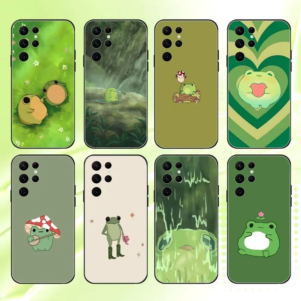 

Cartoon Frog Phone Case For Samsung S 25,24,23,22,30,21,10,9,Ultra,Plus,Lite,FE,4,5G Black Soft Case
