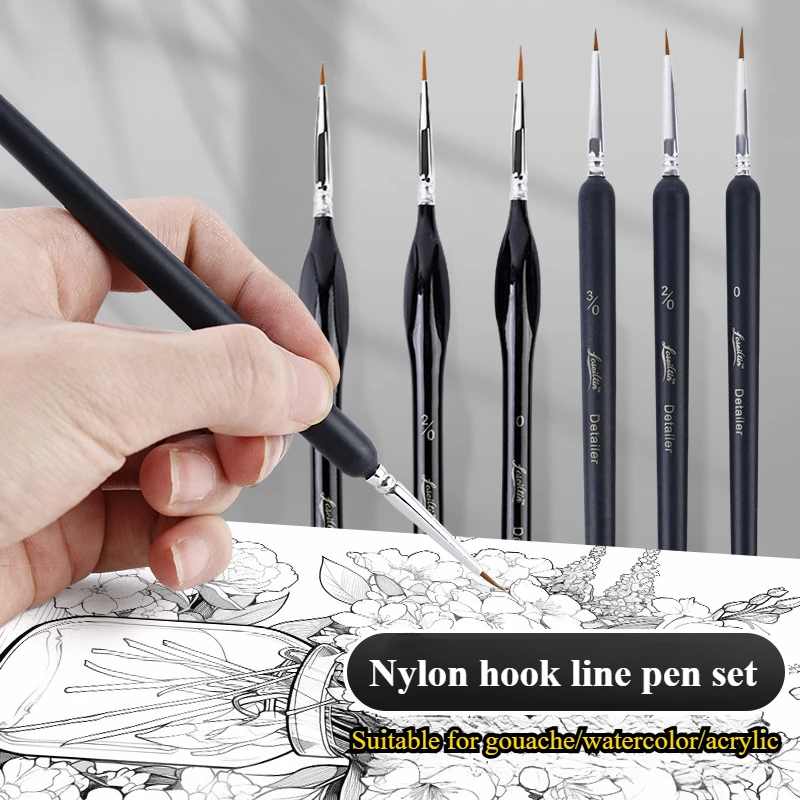 5pcs Nylon Hook Line Pen Brush Set with Very Fine Strokes and Good Water Absorption for Acrylic Watercolor Oil Painting