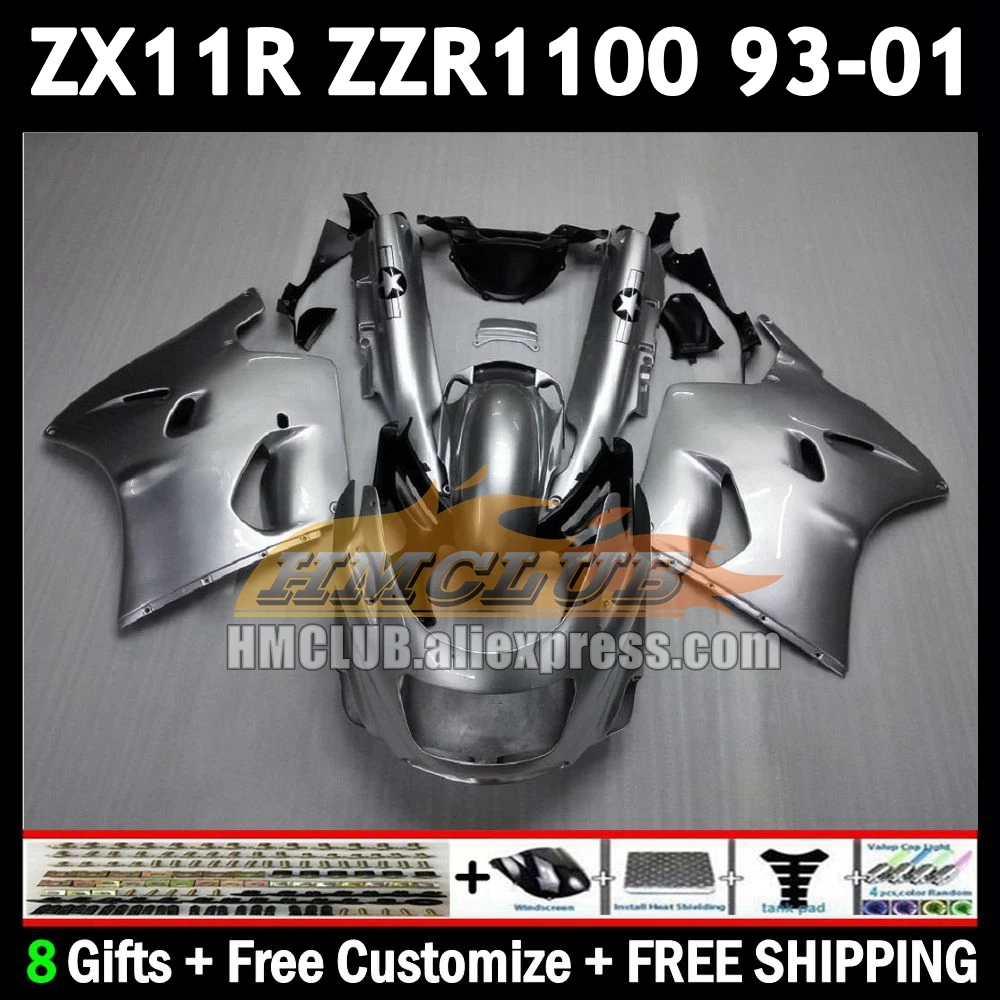 

ZX11 для KAWASAKI NINJA ZX-11R ZZR 1100 ZX 11 11R 174No.15 ZZR1100 ZX11R 93 94 глянцевое серебро 95 96 97 1998 1999 2000 2001 Обтекатель