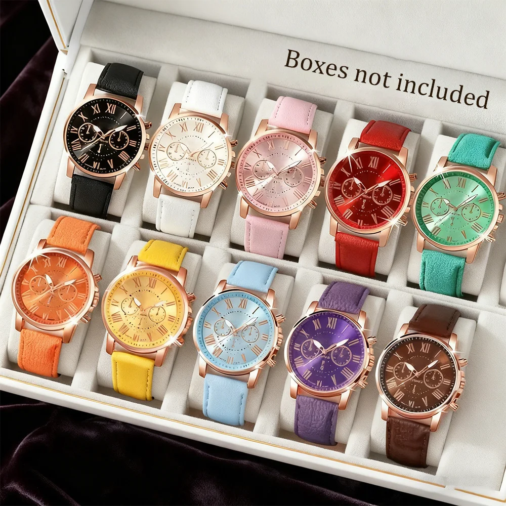 2pcs/5pcs/10pcs Women's Colorful Series Watch Set Classic Candy Color Roman Scale Dial Quartz Watch Combination Set
