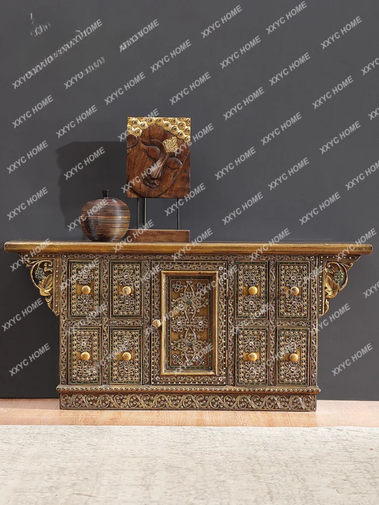 

Southeast Asian Style Furniture Living Room Solid Wood Retro TV Cabinet Hallway Partition Cabinet