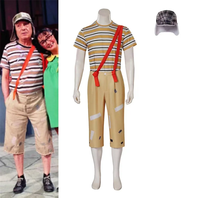 TV El Chavo Del Ocho Cosplay Costume T-shirt Pants Hat Full Set for Male Halloween  Party Outfits