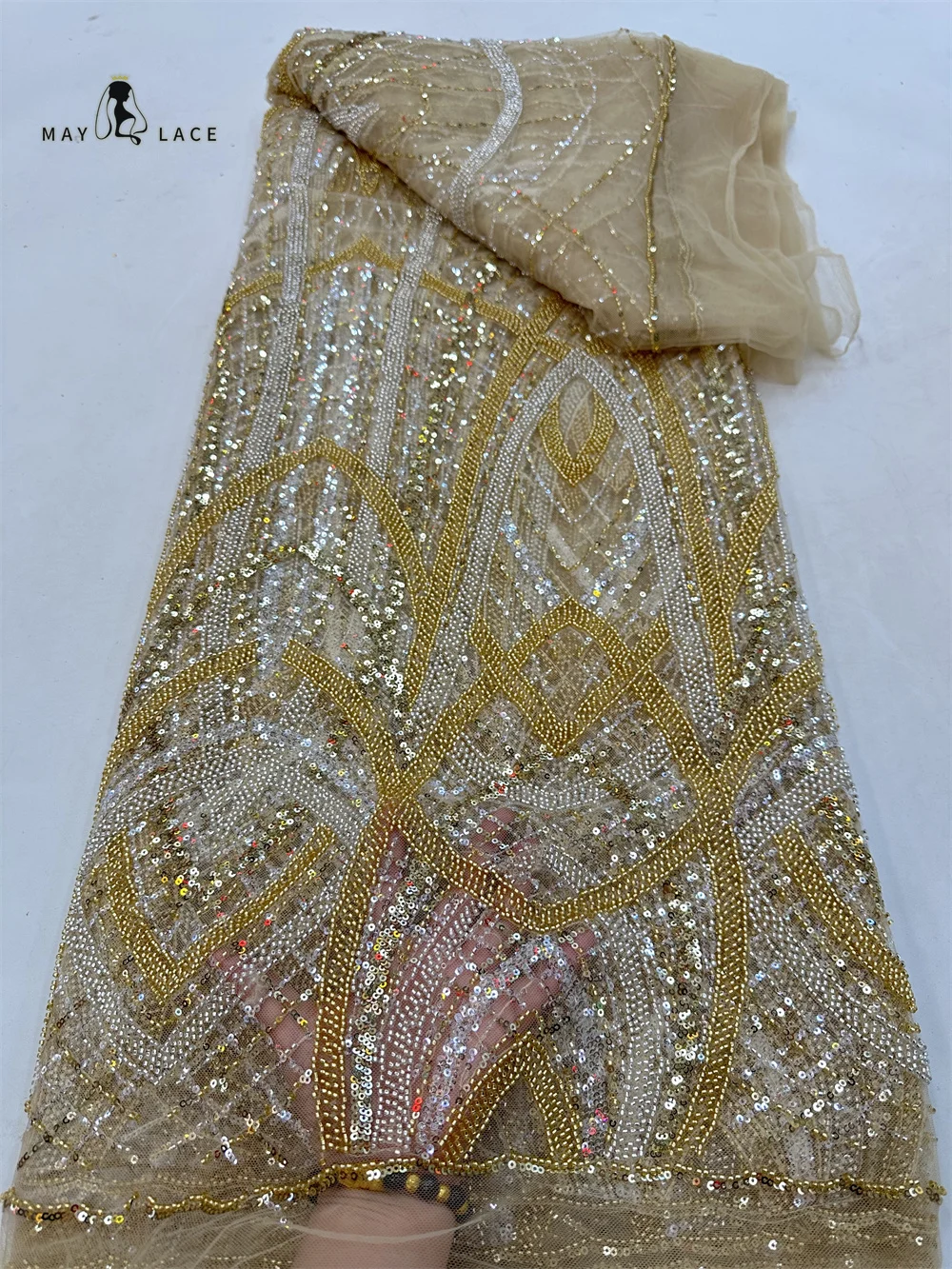African French Beaded Lace Fabric 2026 High Quality Lace Embroidered Nigerian Sequins Tulle Lace 5 Yards For Party Dress Sewing 6