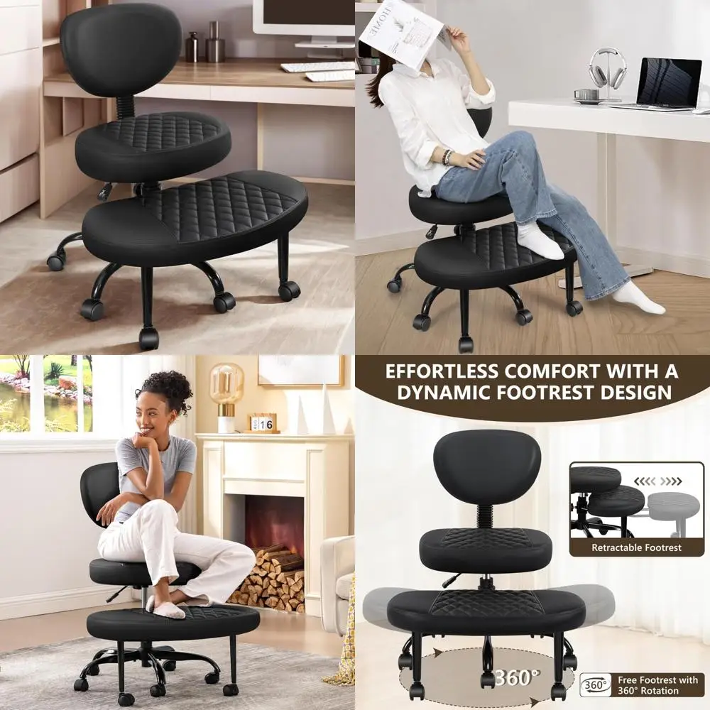 

Ergonomic Cross-Legged Chair with Wheels for Office, Meditation, and Yoga - Adjustable Height, Wide Cross Design