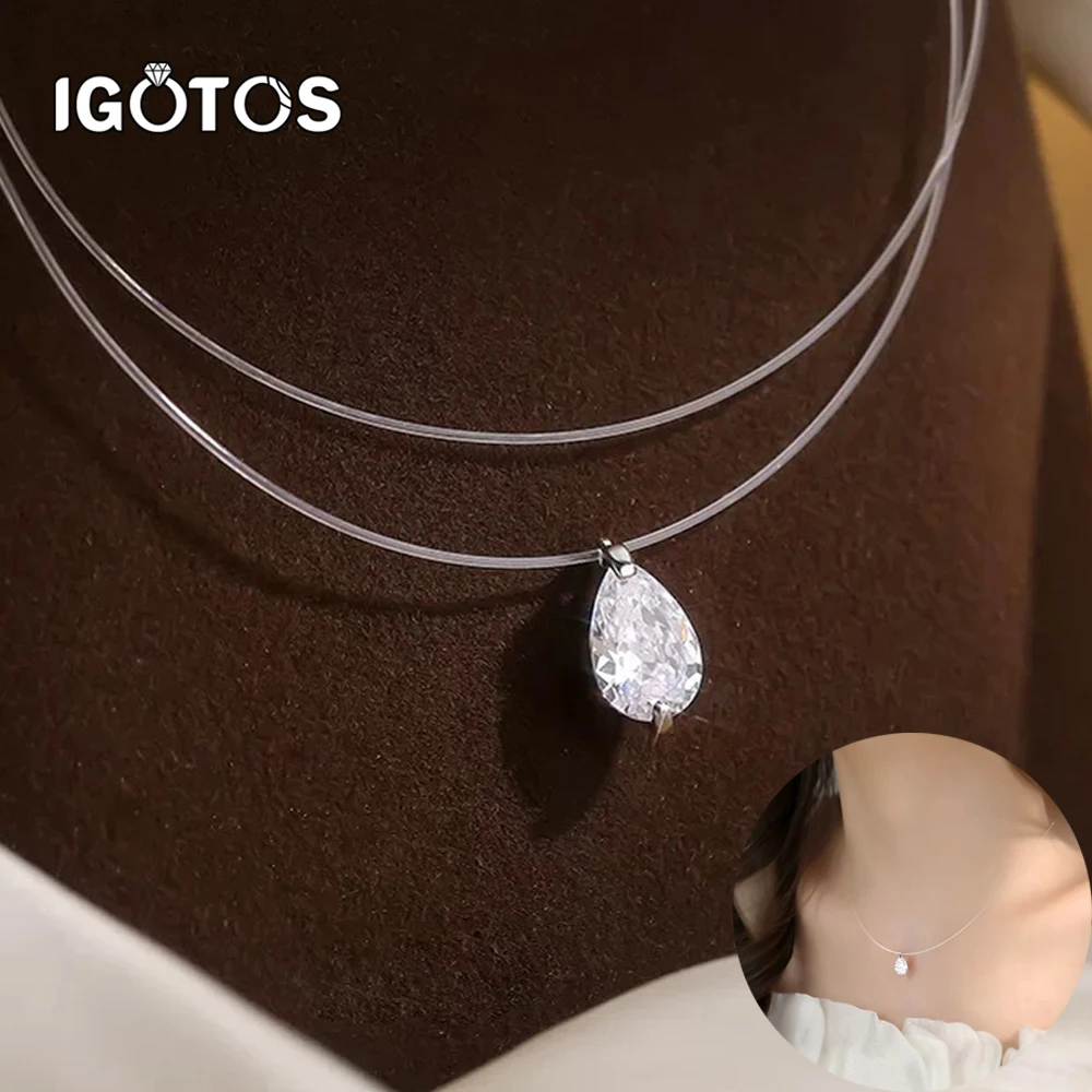 

1CT Transparent Fishing Line Moissanite Pendant Necklace for Women 925 Sterling Silver Water Drop Lab Diamond Necklace Jewelry