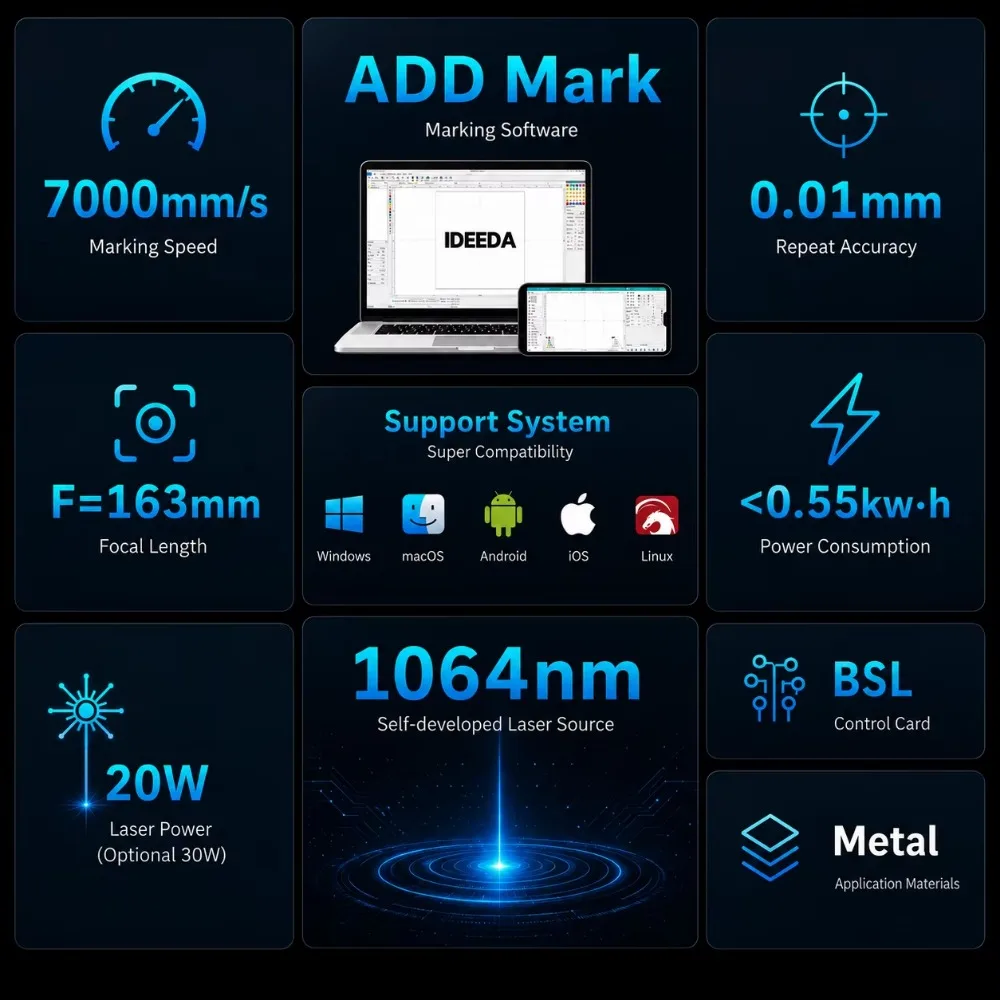 20W 30W 50W 60W Desktop Fiber Marking Machine 0.01mm Precision Engraver for Metal Jewelry Gold Steel CE 1.5 Year Warr