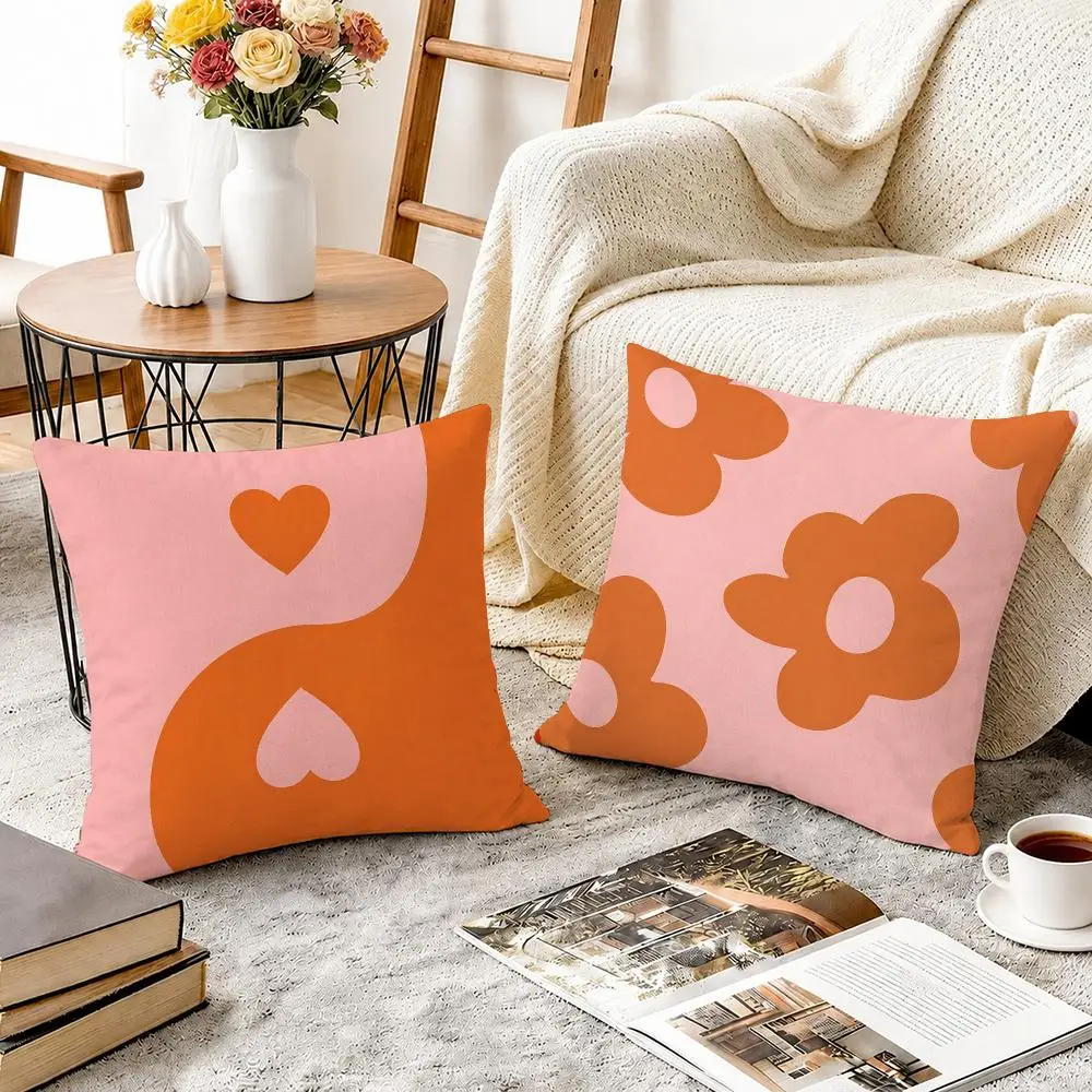 Funky Orange Pink art Cushion Cover Breathable Cool Natural Durable Linen Printed Pillow Case Decor Sofa Bedroom