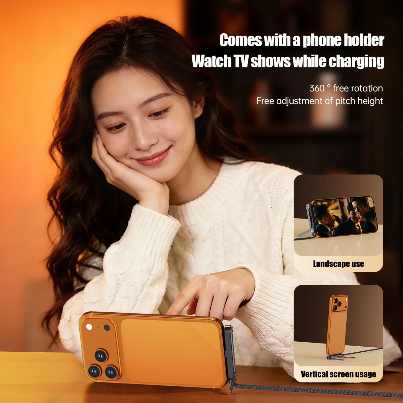 240W PD Fast Charging Type C to Type C Cable USB A to Type C Cable with Foldable Stand Phone Holder for iPhone Xiaomi HUAWEI - view 3