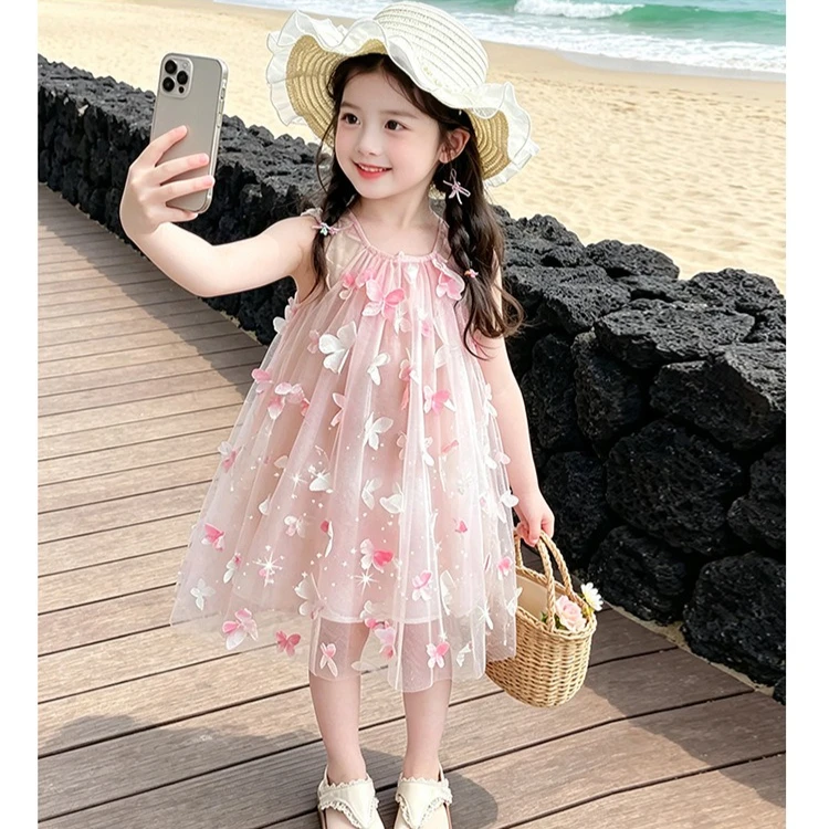 Girls Dress 2026 Spring and Summer New Children's Clothes Girls Baby Sweet Three-dimensional Butterfly Princess Dress