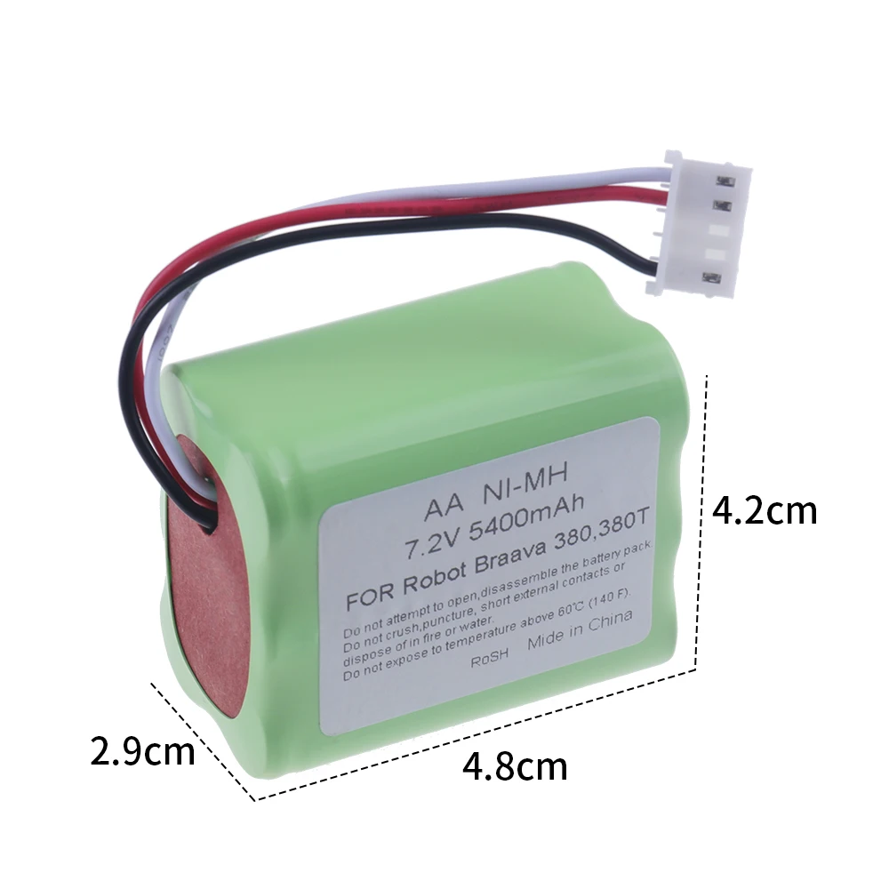 2 PCS 7.2V NI-MH 5400mAh Battery for iRobot Braava 380T 380 390T Mint 5200 5200B 5200C Vacuum Cleaner upgraded 3000MAH Battery