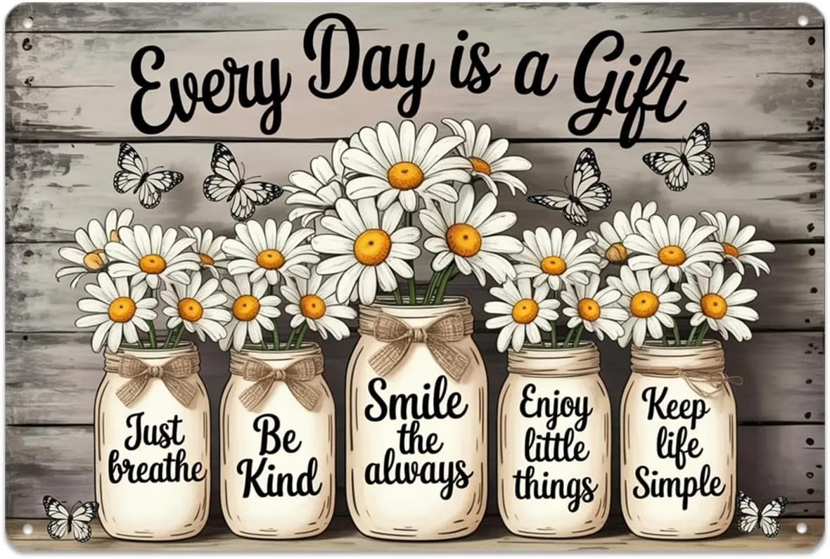 Daisy Mason Jar Quotes Tin Metal Signs, Vintage Farmhouse Daisies Flowers Metal