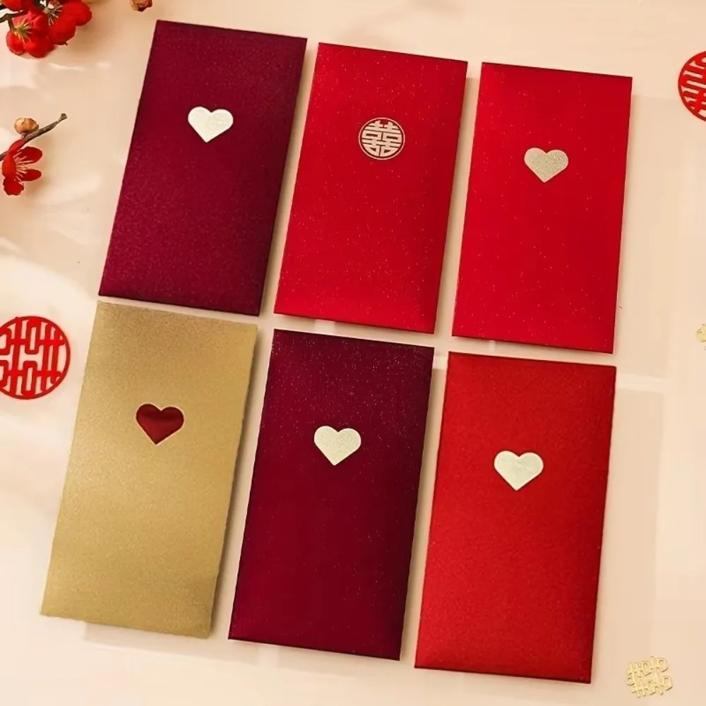 6pcs Creative New Year Red Envelopes Exquisite Love Patterns Red Packets Three Colors 17*9cm Cash Gift Envelopes Valentine's Day