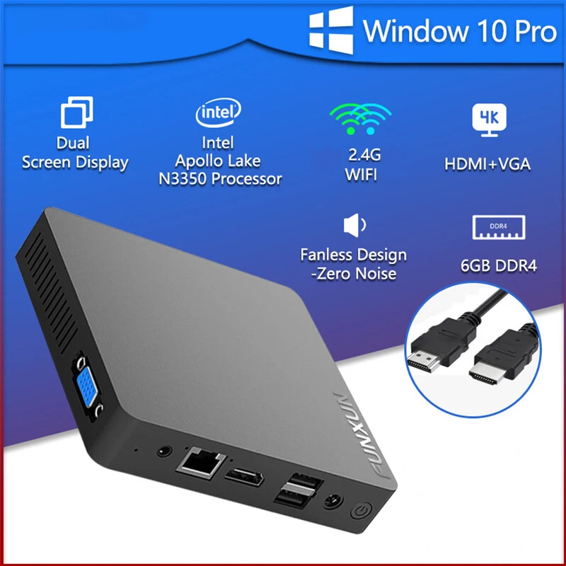 Мини-ПК B20A, Intel N3350, Windows 10 Pro, 6 ГБ ОЗУ, 64 Гб ПЗУ, Wi-Fi, HD, VGA, выходной дисплей, USB 2280, поддержка M.2 SSD