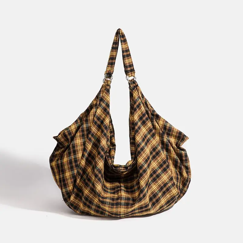 Gainny Vintage Plaid Canvas Tote Frauen große Kapazität koreanische Mode Reise Umhängetasche für Arbeit Shopping ästhetischen Designer