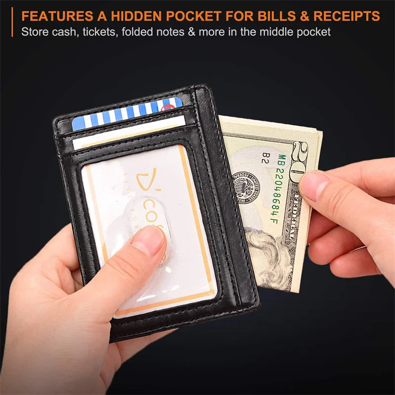 Slim Bank Credit Card Holder Leather Thin ID Cards Anti-theft Coin Pouch Case Bag Wallet Organizer Business Card Cover