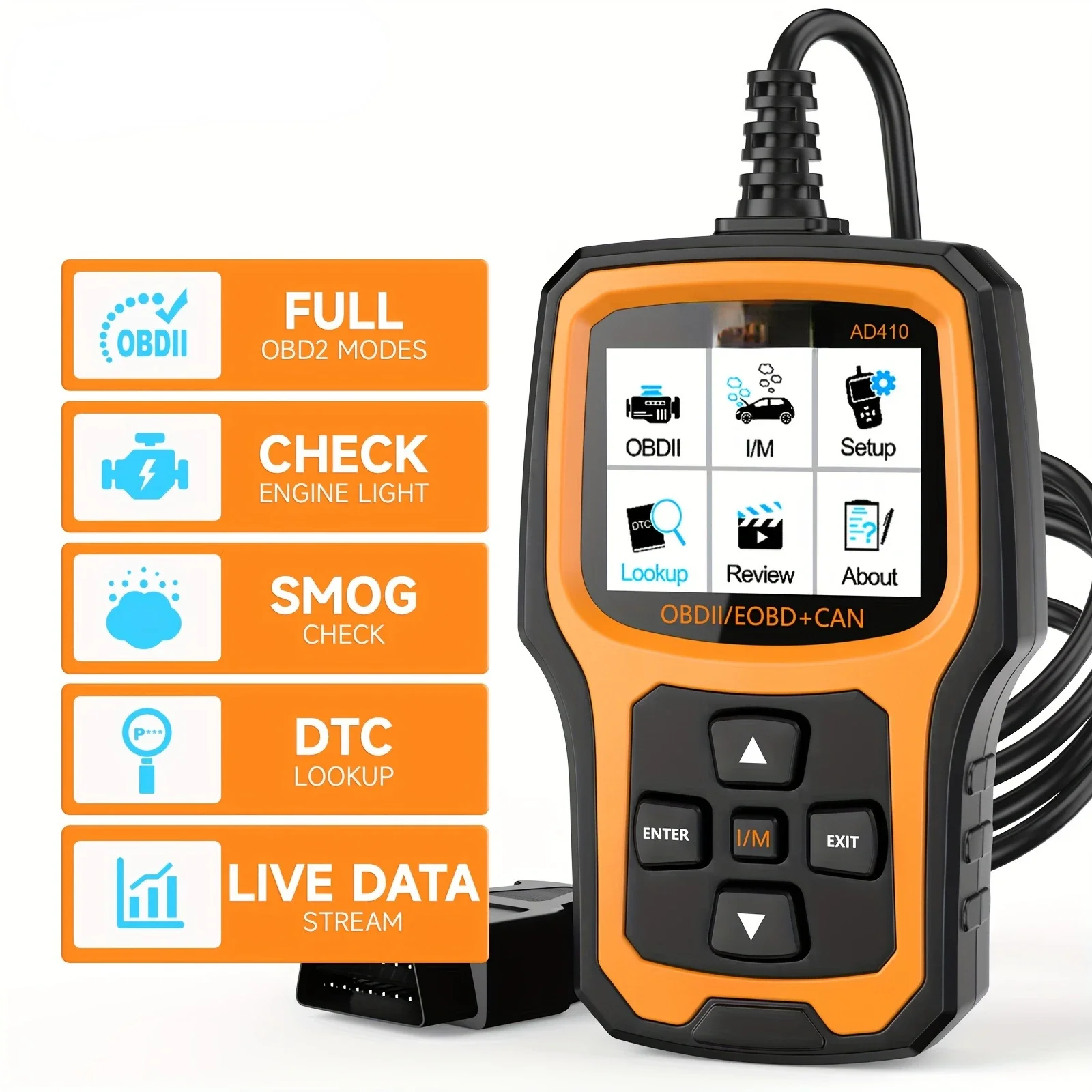 Professional AD410 OBDII Automotive Code Reader - Reliable OBD2 Scanner for Vehicles - Efficient Auto Check Engine Light Diagnos