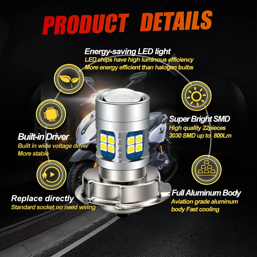 P26S LED Motorcycle Headlight 6-24V DC 22SMD 3030 Headlamp Moped Scooter ATV Motorbike Light Bulbs Motor Accessories 6V 12V 2.4W