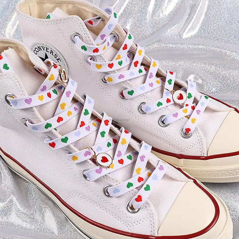 1 Pair Heart Pattern Shoelaces AJ / AF1 Flat Shoe Laces High-top Canvas Shoes Sneakers Tightly Woven Shoelace Do Not Fade