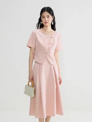 DUSHU New Chinese Style Elegant Cleanfit Ladies Fashion Suit Summer New Round Neck Shirt Long Skirt Suit 24DS82534 24DS82771