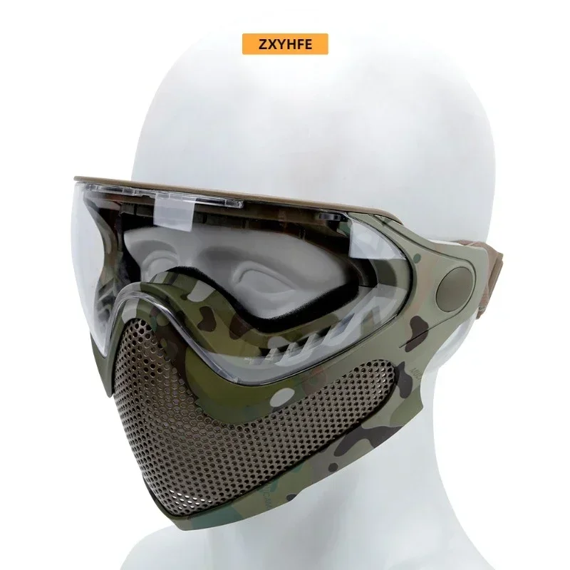 ZXYHFE Tactical Hunting Mask Steel Mesh Full Face Goggles Paintball Safety Protective Shooting CS Equipment Airsoft Accesories