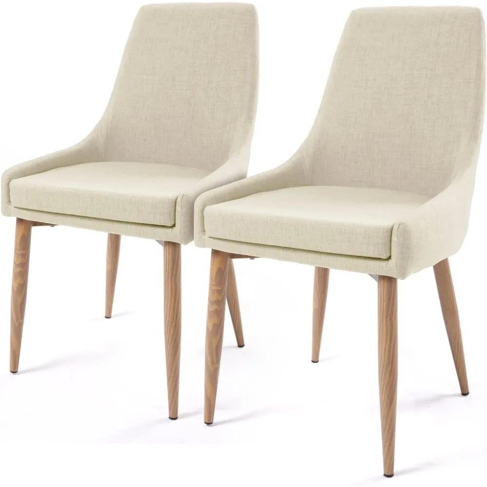 E&D FURNITURE Dining Chairs, Accent Living Room Chair Set of 2 Beige Kitchen and Dining Room Chairs with High Back 2 Pack Fabric