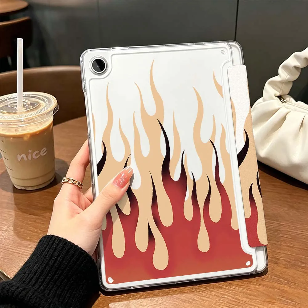 Flame Pattern Design Case For Samsung Galaxy Tab A9 A8 A11 S6 S7 S8 S9 S10 FE Plus Lite Transparent Y-Shaped Folding Tablet