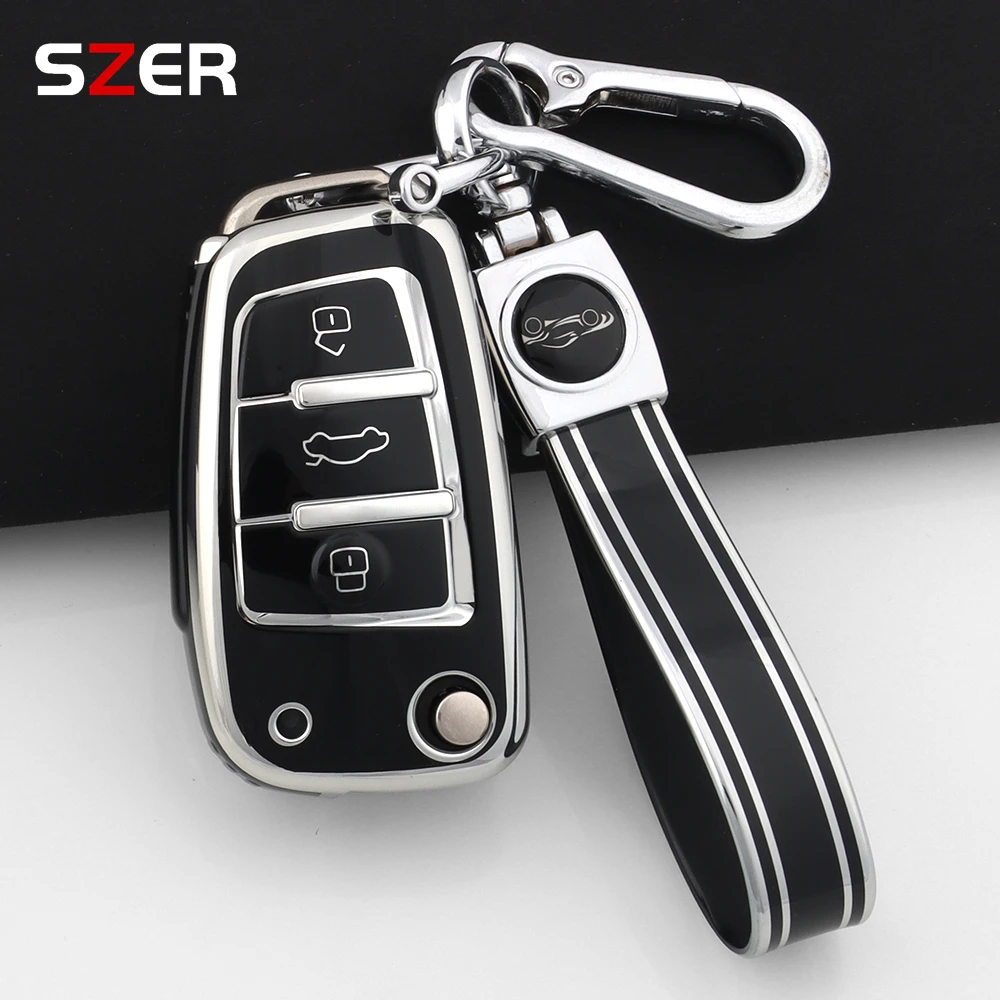 Weiche TPU Stil Auto Schlüssel Fall Abdeckung Für Audi A1 A3 A4 8P 8L 8V A5 B6 B7 A6 A7 C5 C6 Q3 Q5 Q7 4F S3 S4 S6 RS3 TT Halter Schlüsselbund