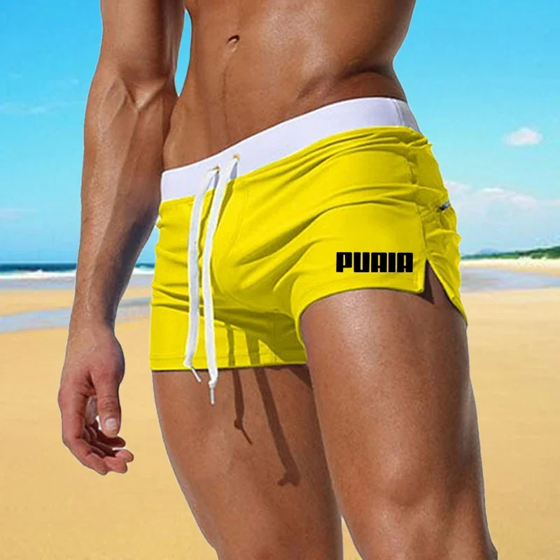 Solid Color Summer Swimsuit Men\'s Slim Fit Swimsuit Boys\' Swimsuit Boxing Quick Drying Shorts Swimming Shorts