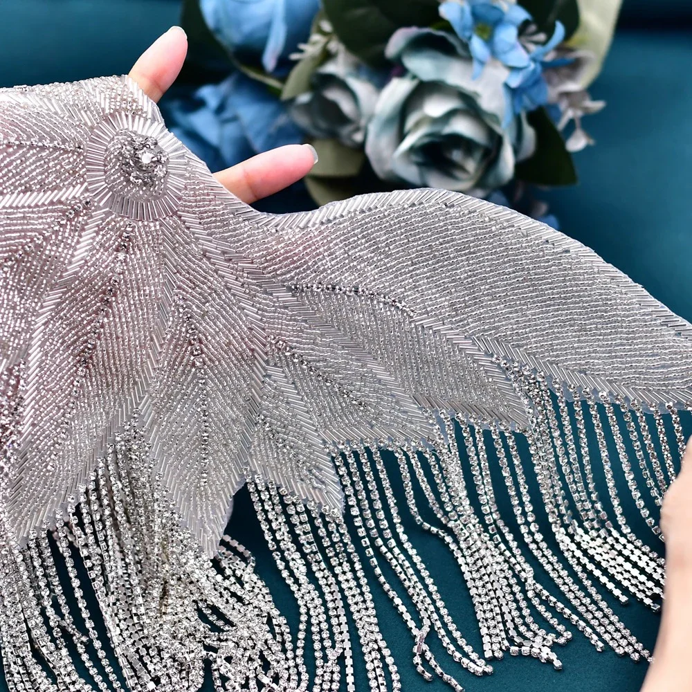 Luxury Tassel Shawl Bridal Tube Top Wedding Dress Accessories Rhinestone Chain Tassel Indian Silk Beads Appliques for Clothing