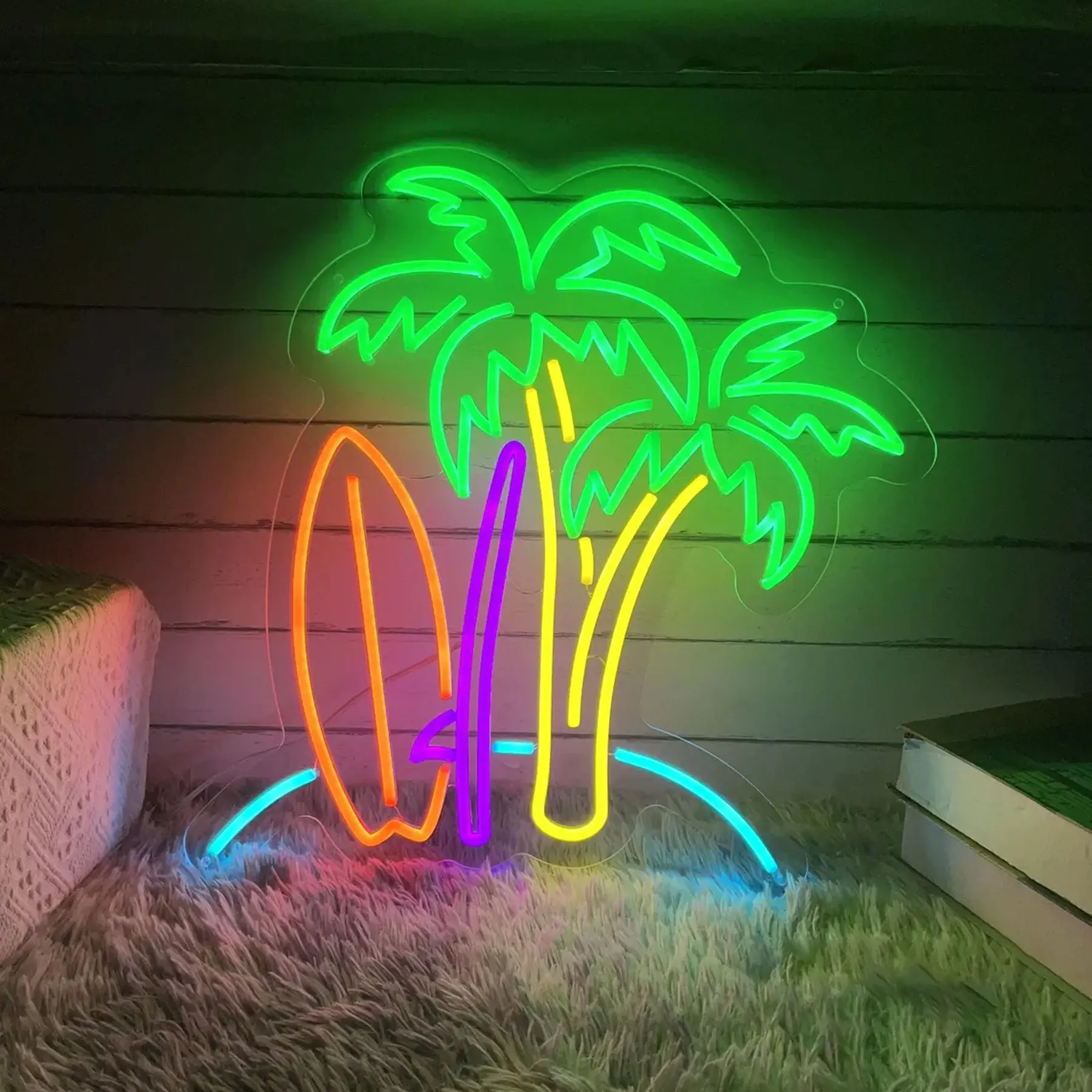 Surf Palm Tree Neon Sign Custom Surfing Surfboard Shop Wall Art Decor Summer Beach Tiki Bar Decor Gifts For Surfer