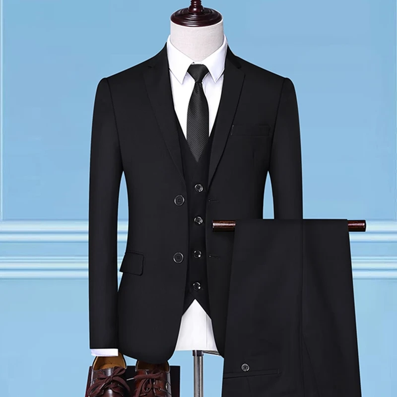 Formal Business Wedding 3 Pieces Suit Set / Male 2023 Blazers Jacket Pants Vest Trousers Dress Waistcoat