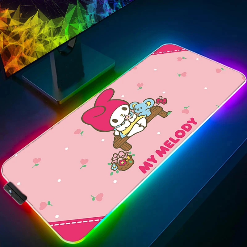 RGB LED Mouse Pad My Melody Anime Pad Mouse Mat Computer Gamer Accessories Mouse Keyboard Deskpad Waterproof Girl Style Kawaii