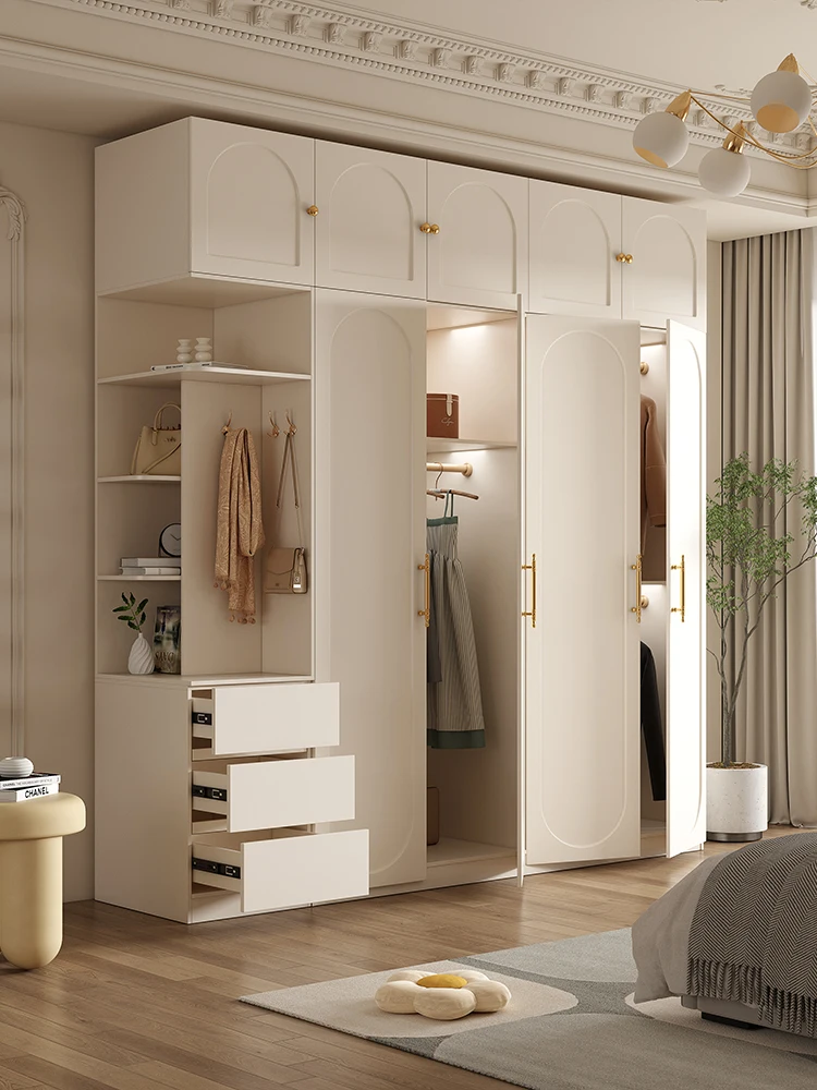 French light luxury style solid wood wardrobe home bedroom simple modern combination master bedroom wardrobe storage locker