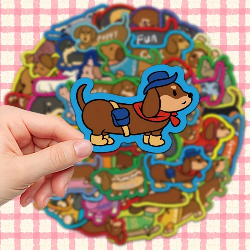 50pcs cute dachshund decorative stickers for New Year gift party decors Back to school supplies laptop cellphone case skateboard