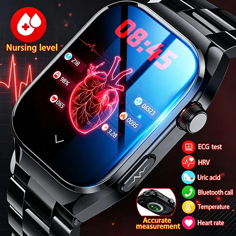 2026 Neue Präzise Gesundheitsdiagnose EKG Smartwatch für Männer und Frauen, Blutdruckmessung, Blutsauerstoff, Blutfett, Harnsäure, Körpertemperatur, Herzfrequenz, Bluetooth-Anrufe, Smartwatch