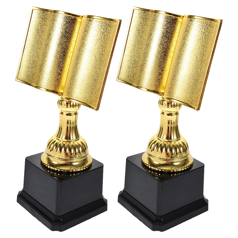 

2 Pcs Trophy Gold Award Trophies for Adults Reading Contest Funny Book Shaped Winner Gift