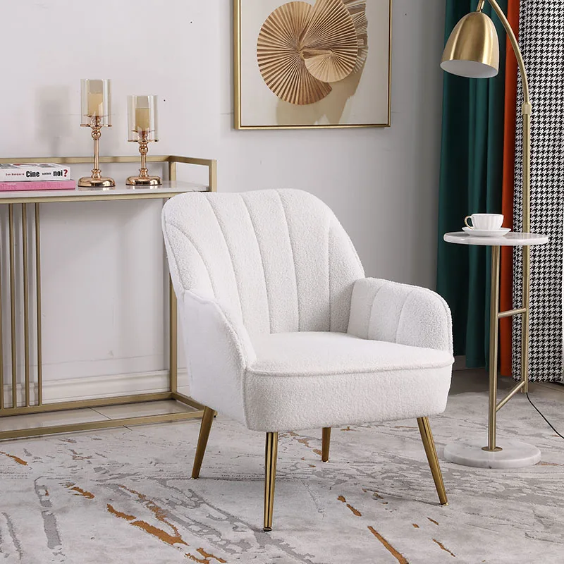 Modern Soft White Teddy fabric Ivory Ergonomics Accent Chair Living Room Chair Bedroom Chair Home Chair With Gold Legs And Adjus