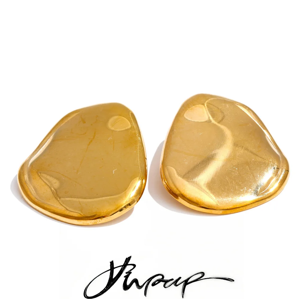 Yhpup Glossy Stainless Steel Metal Geometric Stud Earrings Waterproof PVD Plated Daily Versatile Distinctive Jewelry